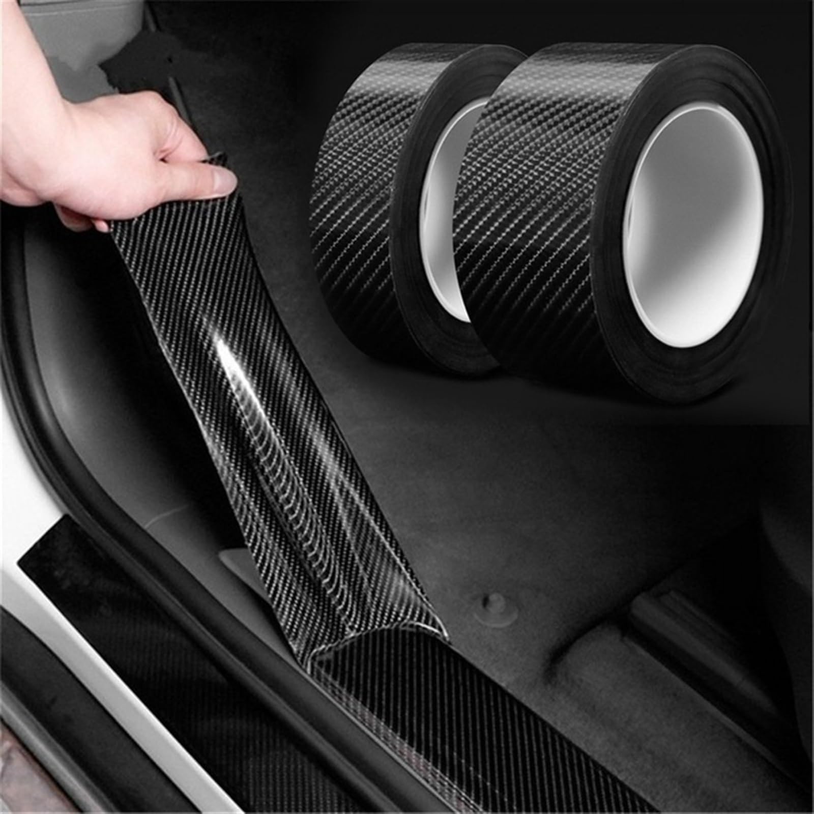 Tira Protectora de Parachoques Rollos de 3/5 m Pegatinas Fibra Carbono para Puerta Coche, Tira Protectora para umbral, antiarañazos(3cmx5m)
