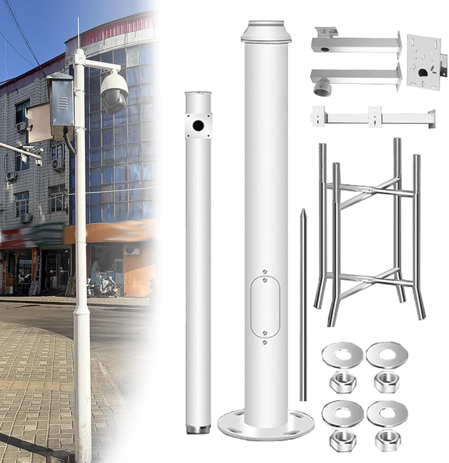 Adjustable 2-6M Outdoor Surveillance Camera Post Stand, Free-Standing Mounting Pole for Security Cameras in Backyard, Garden, and Driveway – Durable Bracket Included