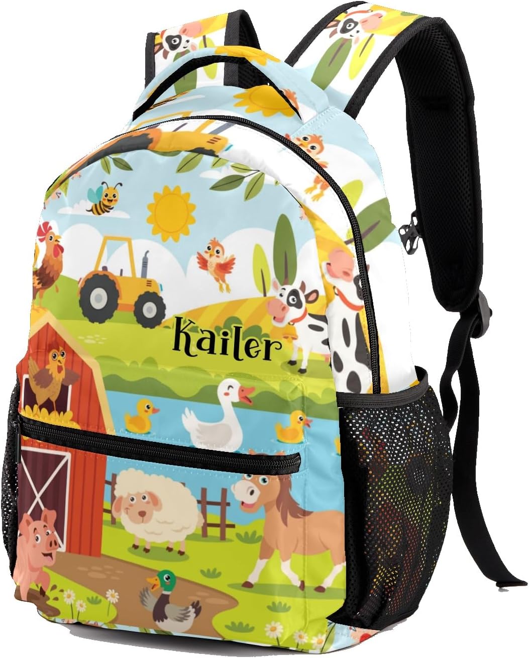 Farm Meadow Animals Personalized School Backpack for Kid Boy Girls Primary Daypack Bookbag Custom Name Travel Bag