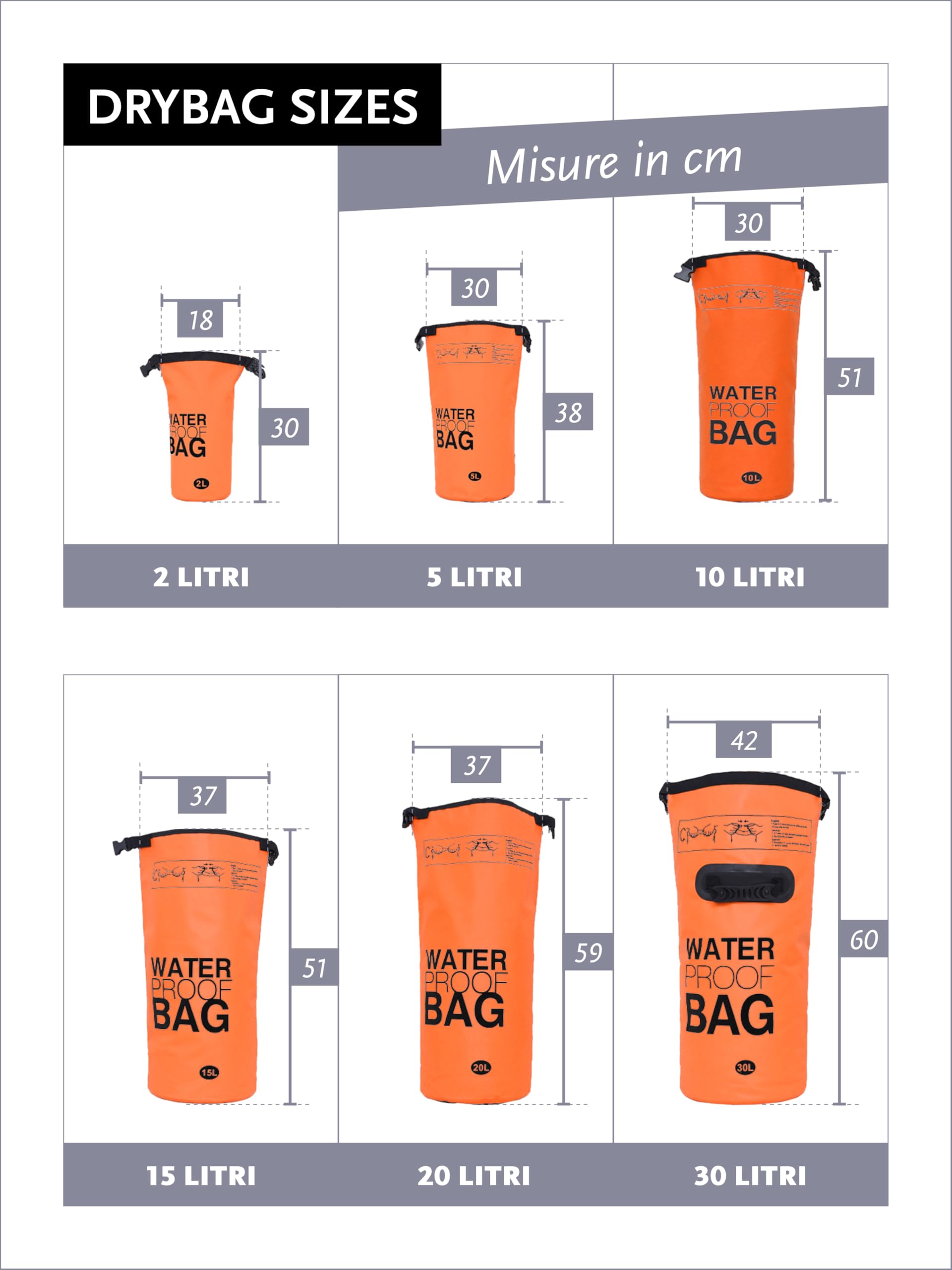 DonDon Dry Bag Borsa Impermeabile da 2l, 5l, 10l, 15l, 20l, 30l con Tracolla