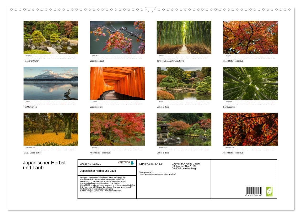 Japanischer Herbst und Laub (Wandkalender 2026 DIN A2 quer), CALVENDO Monatskalender: Medizin für die Seele (CALVENDO Natur)