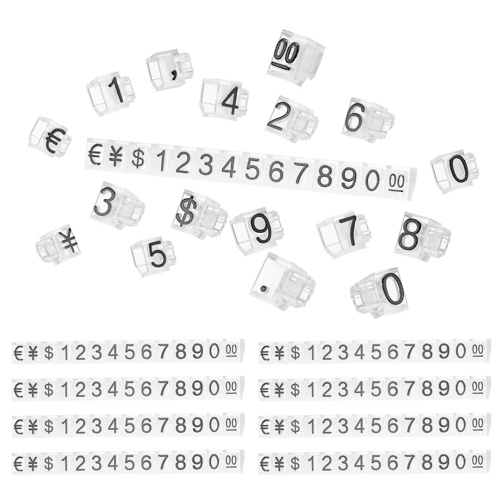 PATIKIL 4" x 0.35" Price Tag Cube,10 Set Plastic Adjustable Counter Stand Label Number Letter Price Block Kit for Jewelry Supermarkets Bakeries Retail Shop, Clear Black (Large)