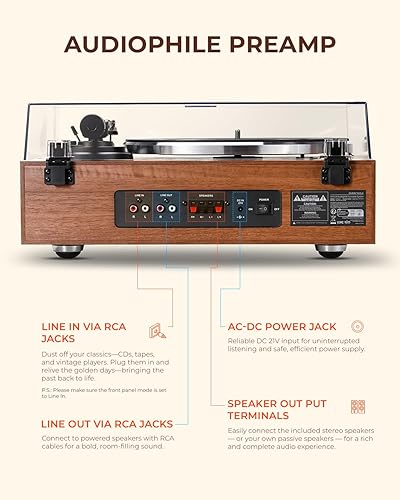 Miniatura 6 de HiFire X - Reproductor de discos de vinilo, sistema de tocadiscos de alta fidelidad audiófilo con altavoces de estantería de 100 W, medidor VU,