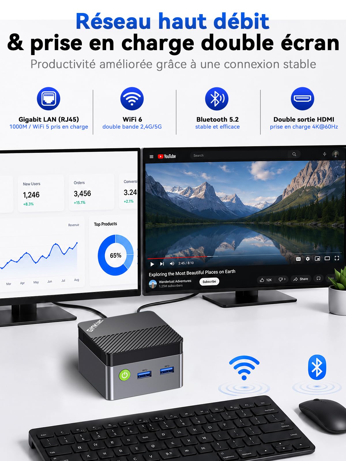 GMKtec G5S Mini PC, 3 Ans d’Assistance, Mini Ordinateur de Bureau Intel N5095 Plus performant Que N5030/J3355, 8Go LPDDR4 128Go SSD M.2, Double HDMI 4K@60Hz, USB 3.2 x3, WiFi 6, BT 5.2, Lecteur SD