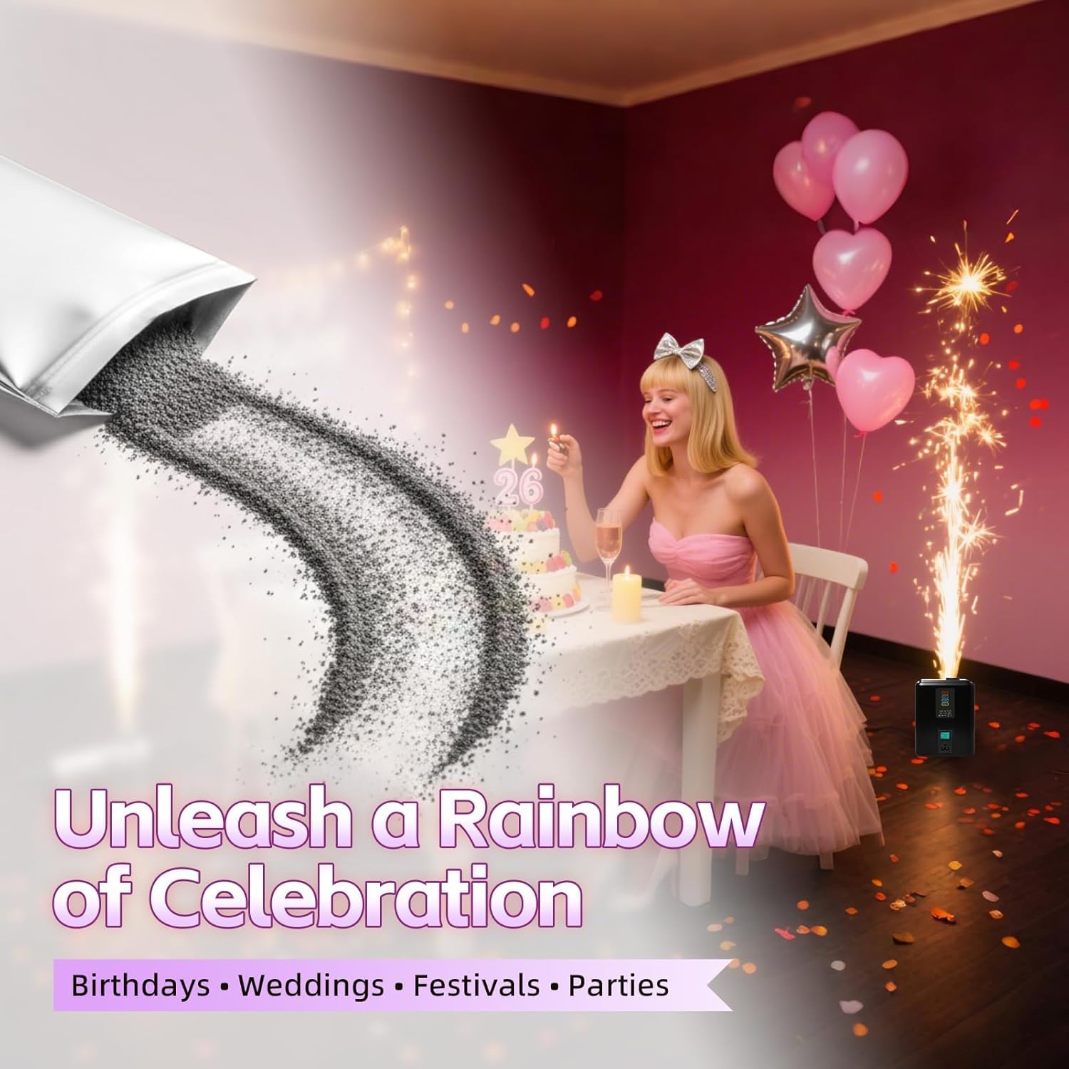 200g Bühnen-Effektpulver für den Außenbereich (kaltes Funkenpulver), spezielle Granulat-Effektmaschine mit 3-5 m Effekthöhe – ideal für Hochzeiten, DJ, Partys und Show(5 Stück)