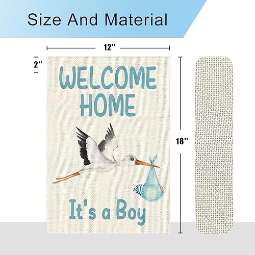 Miniatura 6 de DLZDN Bandera de jardín de bienvenida a casa para bebé, baby shower, bandera de jardín de 12 x 18 pulgadas, bandera de arpillera de doble cara para