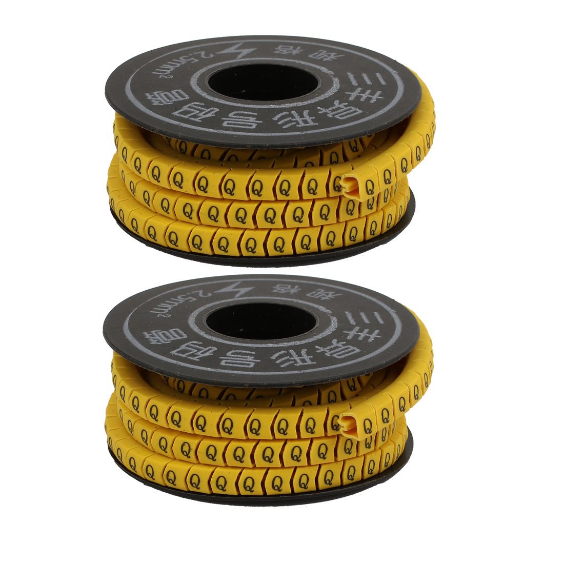 Aexit 2Pcs Flexible Transmission PVC Number Q Print 2.5mm2 Wire Cable Markers Label Yellow