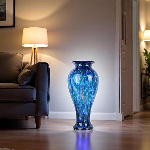 Miniatura 6 de Jarrón de vidrio azul verde azulado de 20 pulgadas de alto, soplado a mano, florero grande de vidrio para decoración del hogar, bonitos jarrones