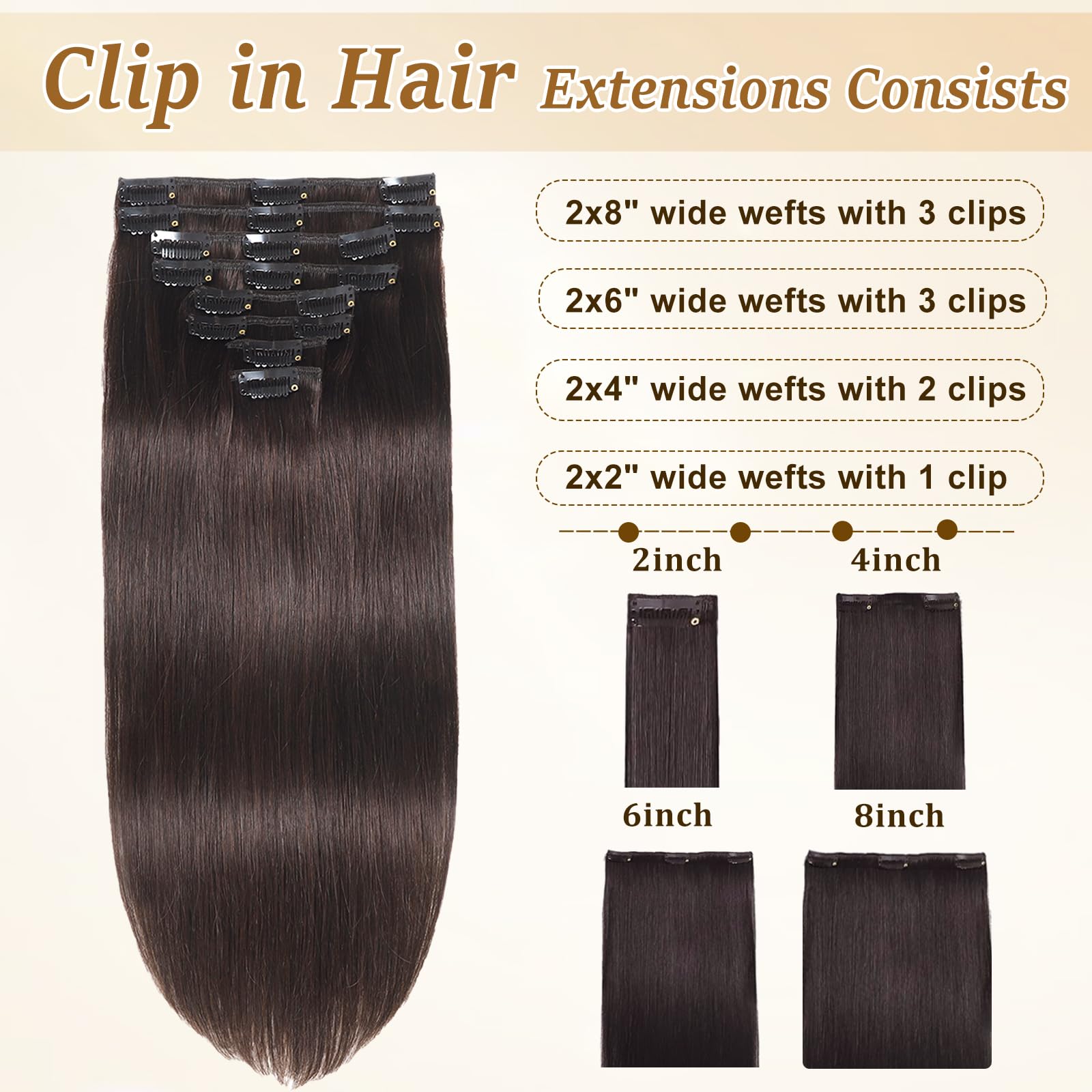 Clip-In Human Hair Extensions, 100% Remy Seamless Double-Weft Set