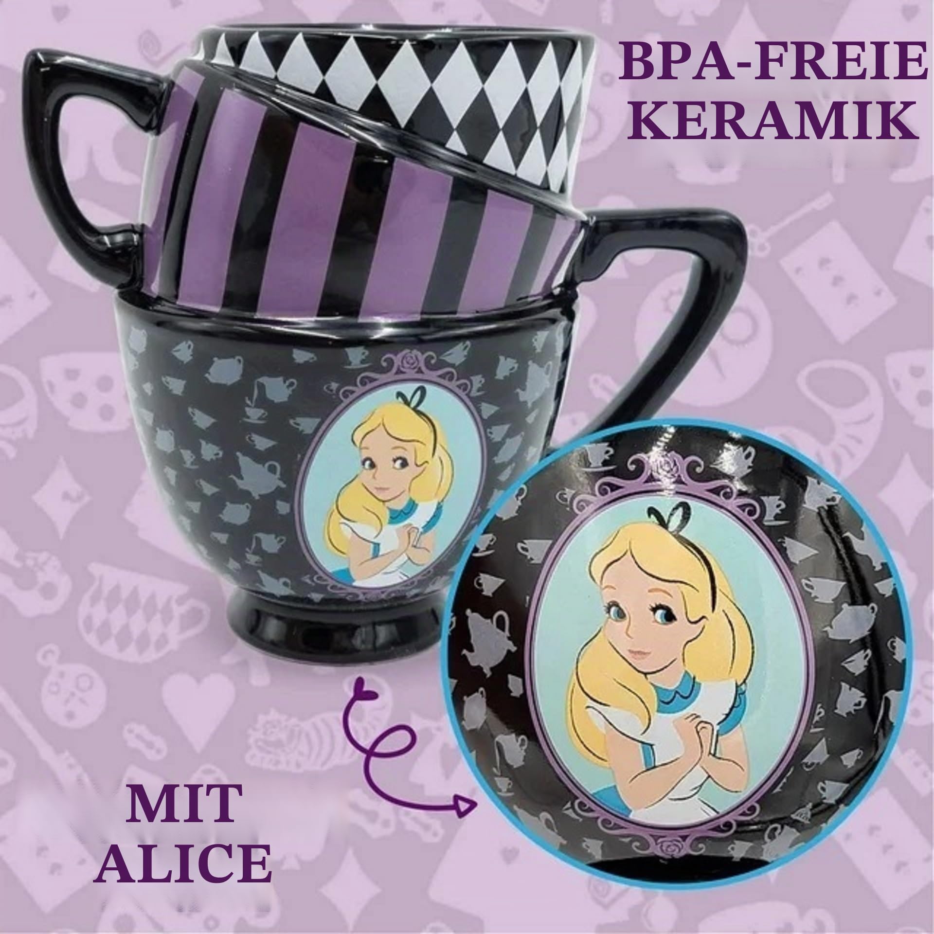 Silver Buffalo Disney Tim Burton Alice im Wunderland gestapelte Teetasse 3D geformte Keramik-Kaffeetasse, 590 ml