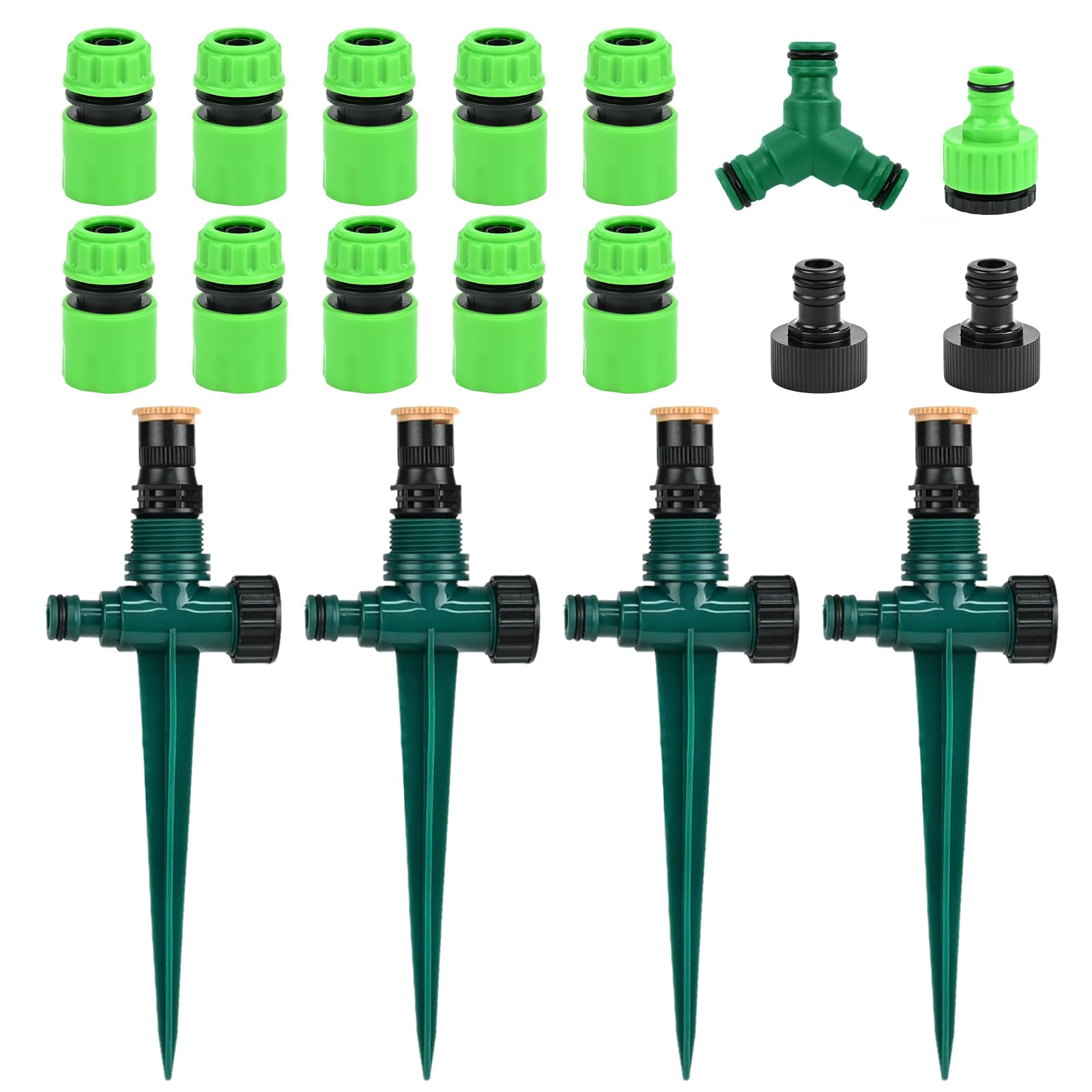 TEUYOE 18 Pcs Multifunctional Garden Sprinkler Set, 360° Rotating Garden Sprinkler for Plants, Lawns, Gardens, Patios, and Greenhouses (Green)