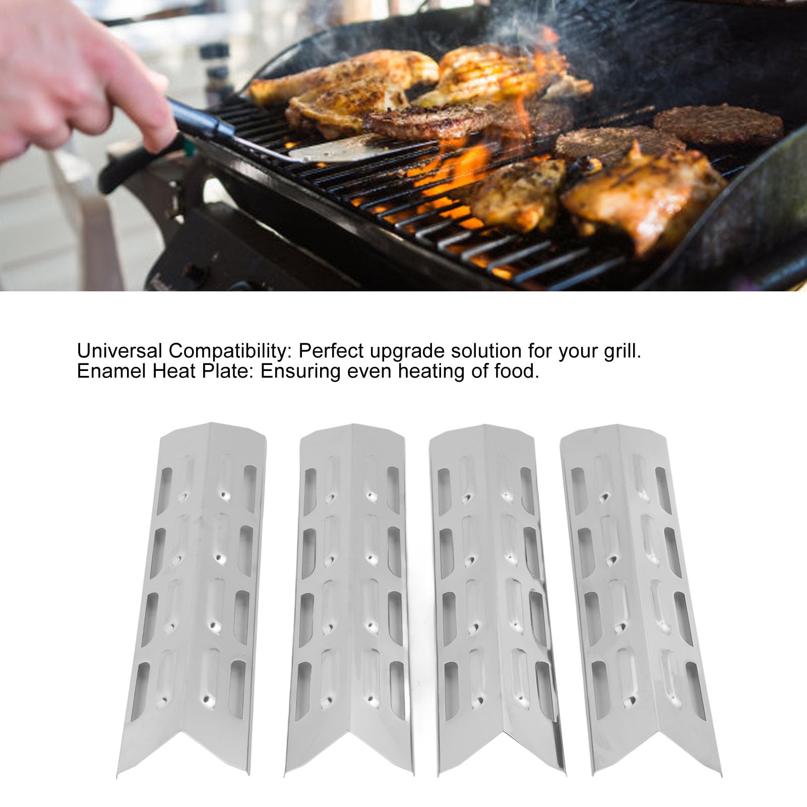 4 Pezzi Copertura Bruciatori Griglia Piastra Riscaldante Scudo Tenda Acciaio Inossidabile Smaltato Regolabile Universale Durevole Accessorio Griglia per Barbecue Piastra Fumatore