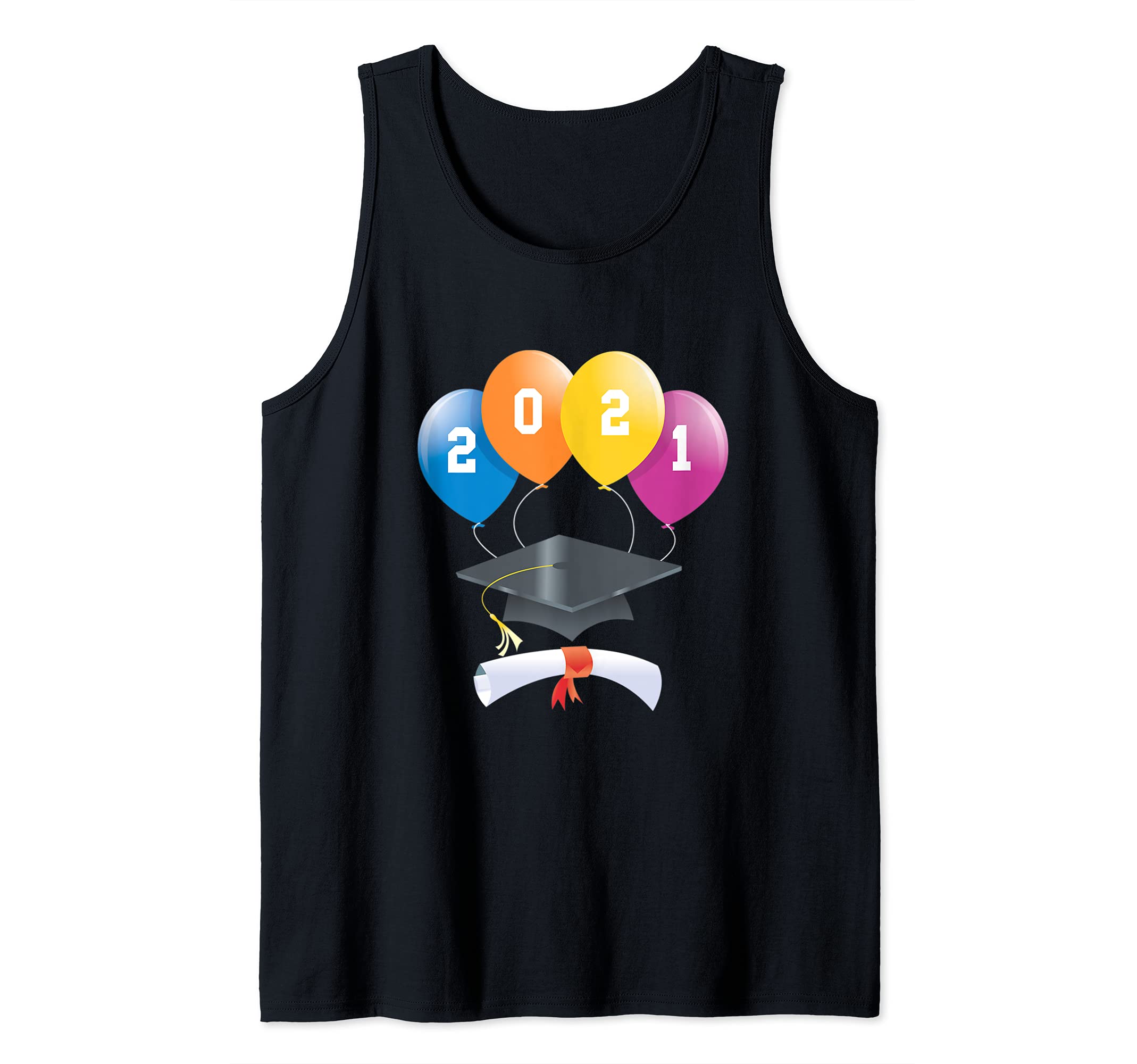 Graduation 2021 Graduate Balloons Cap Diploma Class of 2021 Tank Top, Black