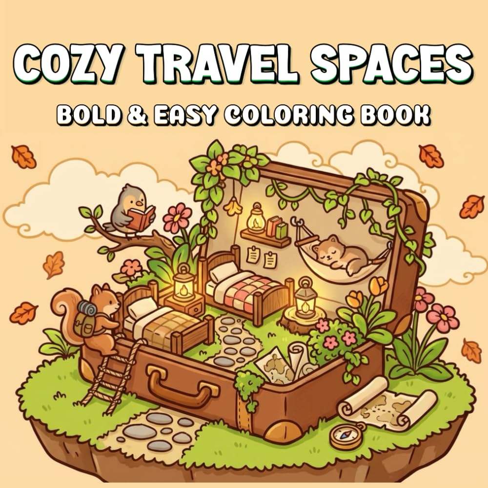 Cozy Travel & Journeys A Bold & Easy Coloring Book: A Gentle Journey Through Beautiful Places for Relaxation and Stress Relief (Cozy Worlds)