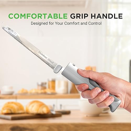 Miniatura 3 de NutriChef Cuchillo eléctrico inalámbrico  Botón de función de seguridad constante de encendidoapagado fácil de usar  Tallar pavo, carnes, aves, pan,
