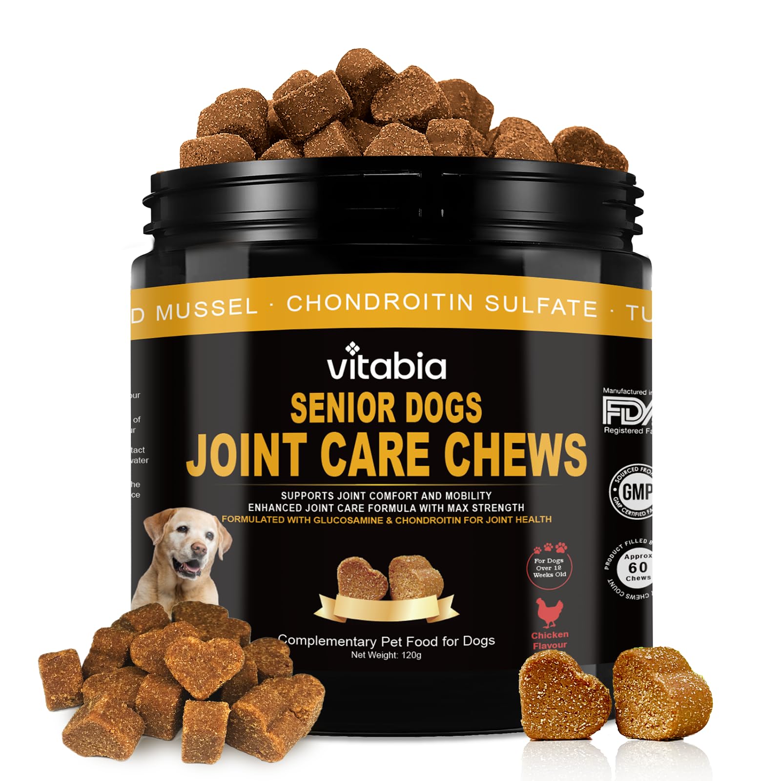 Senior Dog Joint Supplements with Glucosamine Chondroitin MSM - Hip & Joint Support for Dogs with Green Lipped Mussel, Turmeric, Omega 3 for Mobility & Comfort Chicken Flavour — image 1