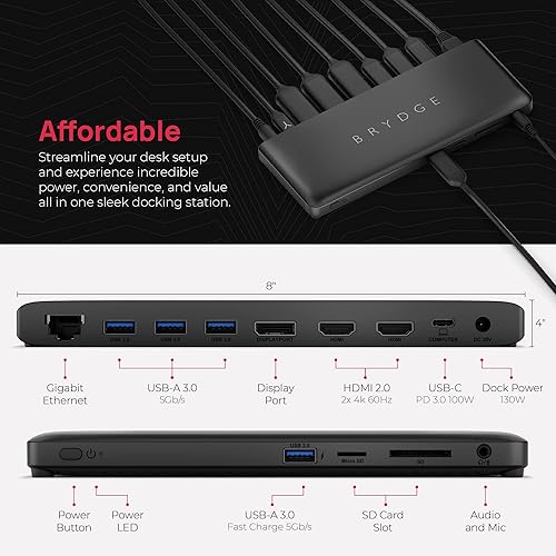 Miniatura 4 de Brydge Estación de acoplamiento Stone C, 12 puertos de expansión, compatible con portátiles Windows 10 y 11, base compatible con múltiples