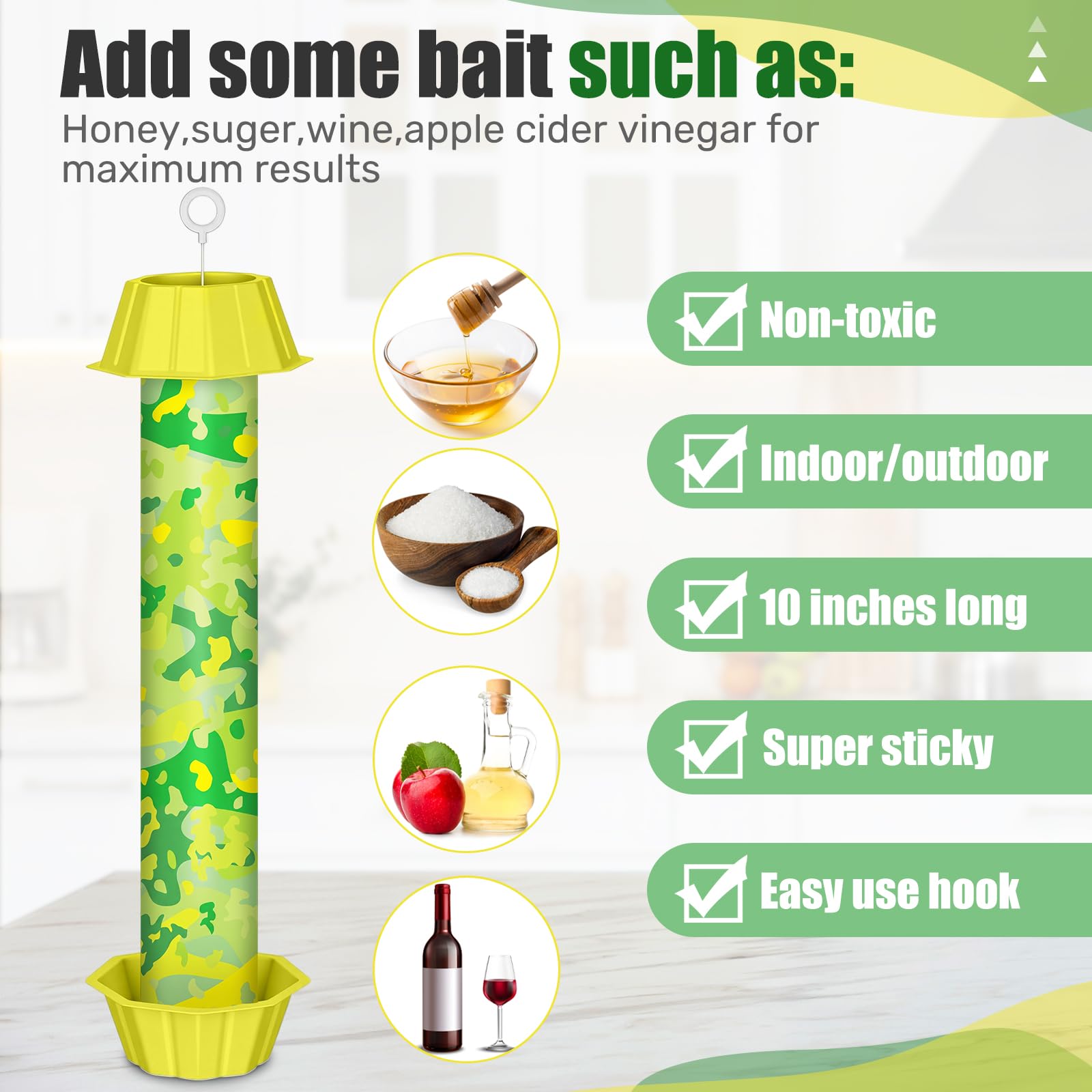 Qualirey 12 trampas adhesivas para moscas con gancho para colgar, para interiores y exteriores, trampas para moscas domésticas e insectos voladores, polilla de abeja, mosquitos (estilo elegante)