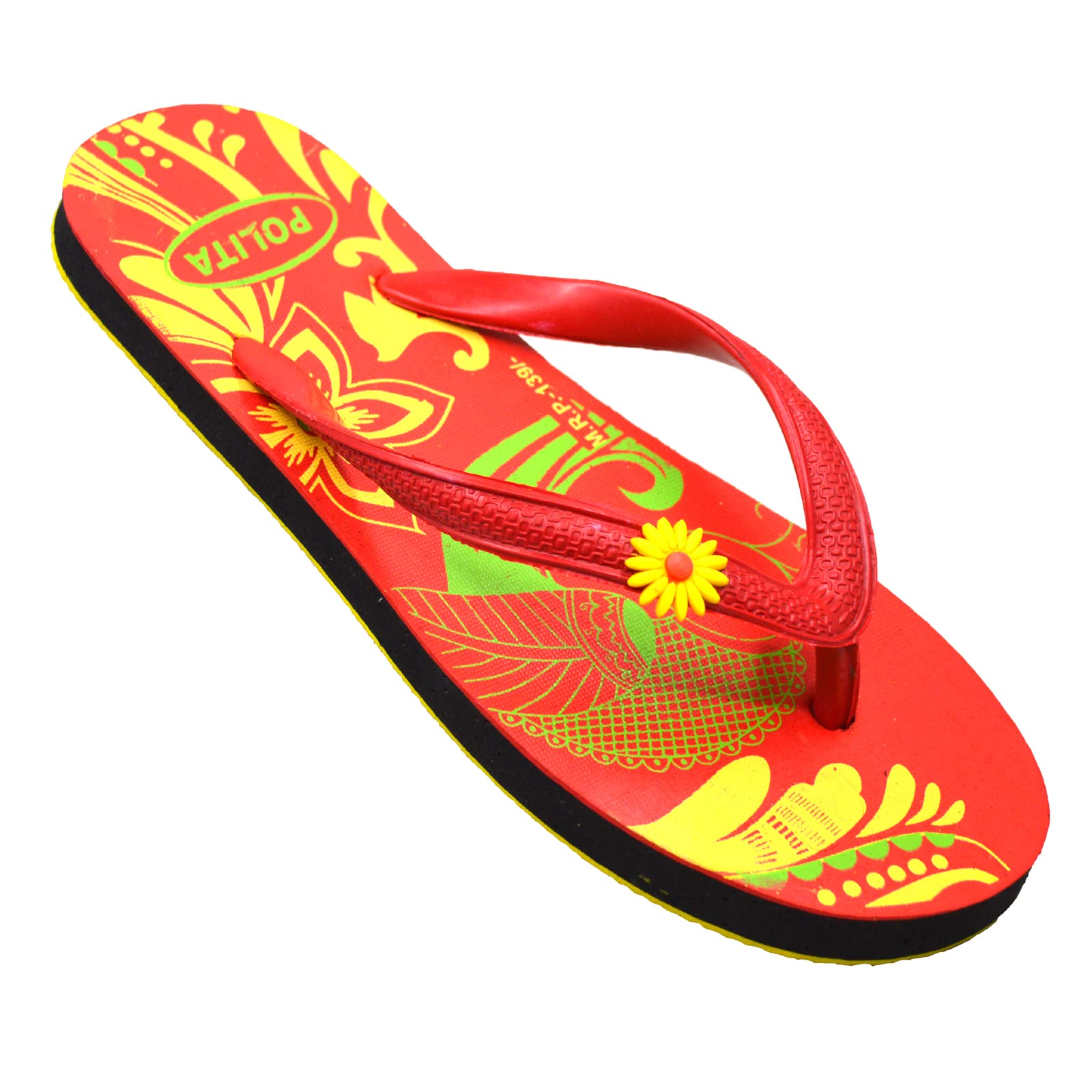 POLITA Womens Casual Indoor, Walking Flipflops Slippers/Slides for Girls/ladies Brocade F133 | Red (Red, numeric_4) (B0BGMJQPXX) Amazon Price History, Amazon Price Tracker