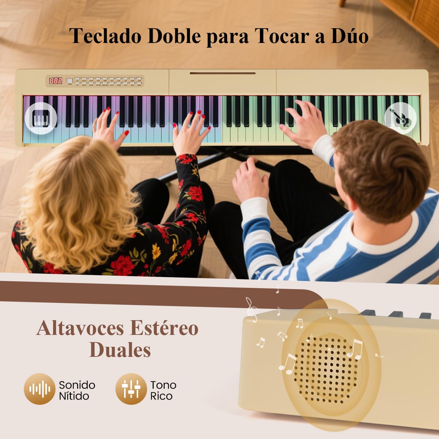 COSTWAY Teclado Plegable de 88 Teclas, Piano Eléctrico Portátil Sensible a la Velocidad, Piano Digital de Tamaño Completo, MIDI, Pedal de Sostenido, Soporte para Música y Bolsa de Transporte (Natural)