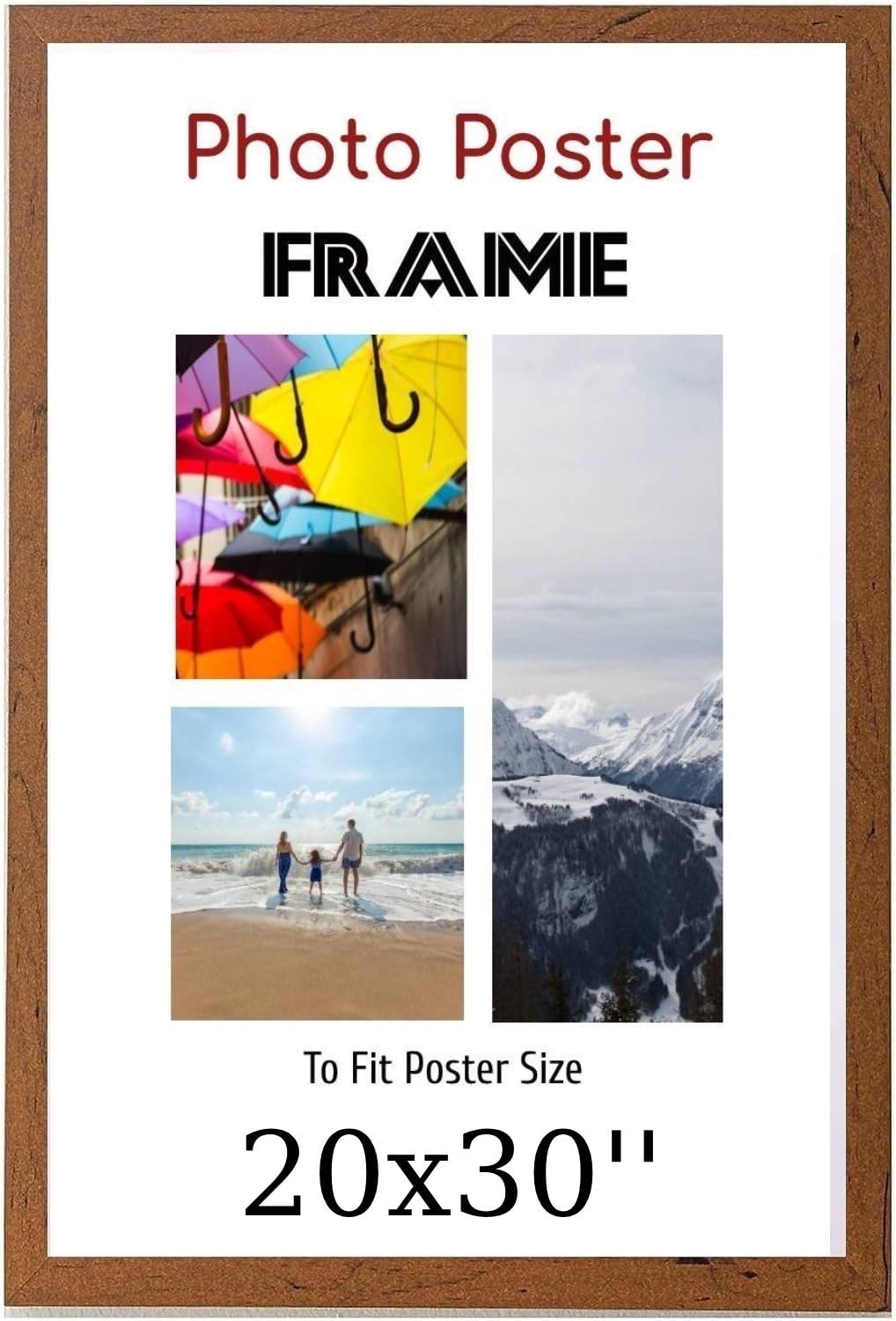 Walnut 20 x 30 Inch Poster Frames - Large MDF Wooden Frames 20x30 Inch - Both Ways Wall Hanging Wall Gallery Living Room Photo Picture Frame With Styrene Shatterproof Perspex Sheet
