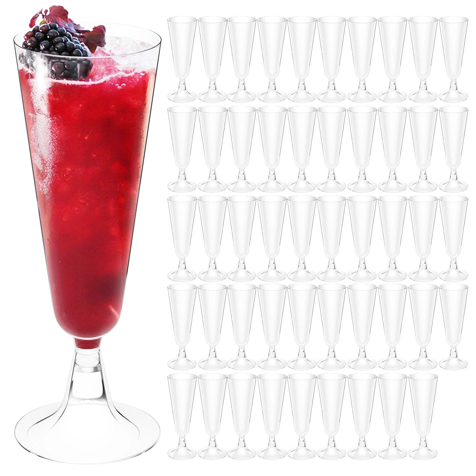 50 Pezzi Bicchieri Champagne, Bicchieri Spumante Plastica, Bicchieri Flute Plastica, Tazze di Plastica Trasparenti, Flute da Champagne in Plastica per Feste, Matrimoni, Compleanni(160ML)