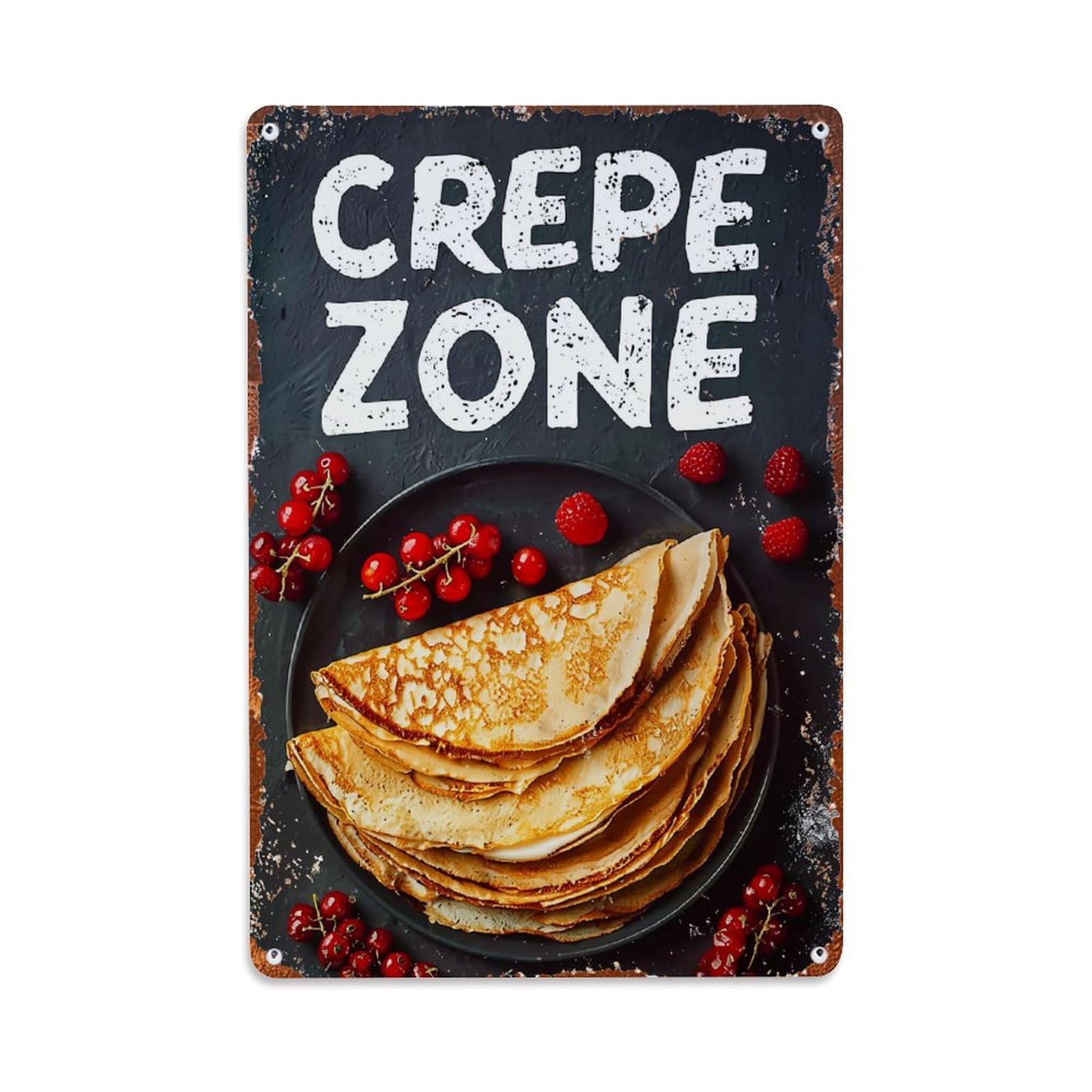 Crepe Zone Raspberry Stack Plate Retro Metal Tin Sign, Vintage Decor Art Poster for Bar, Home, Man Cave, Kitchen, Laundry Room Gift 8x12Inch