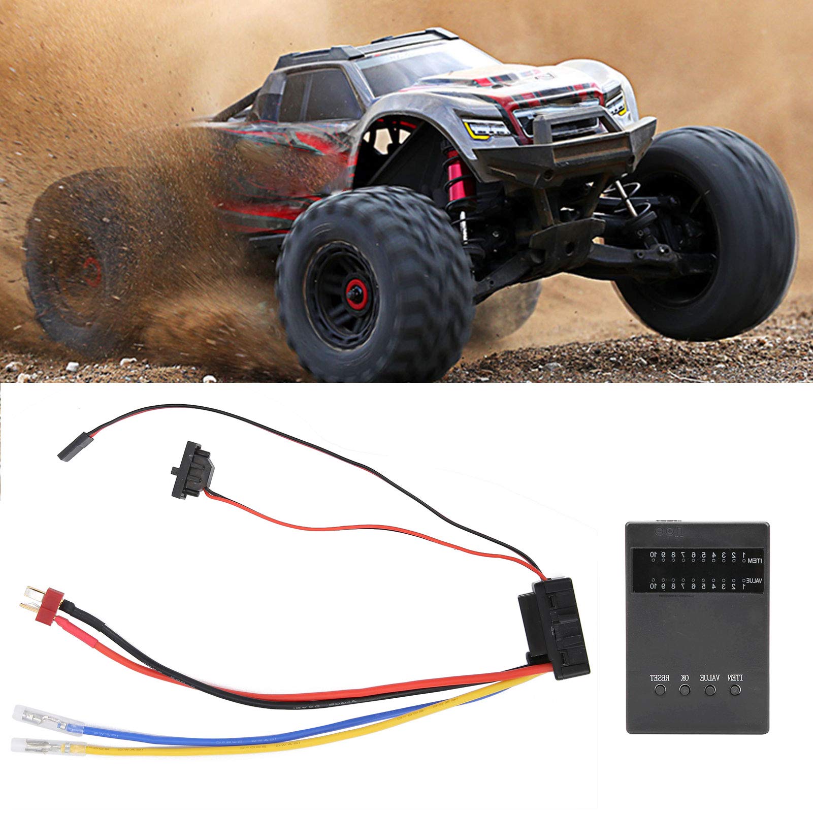 Controlador de velocidad electrónico cepillado 80A, ESC con tarjeta de programa para coche RC 1/8 1/10, ESC RC impermeable a prueba de polvo con protección contra
