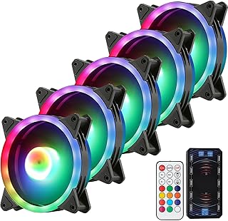Juego de 5 ventiladores RGB, 5 ventiladores de 120 mm con control de ventilador HUB y control remoto IR