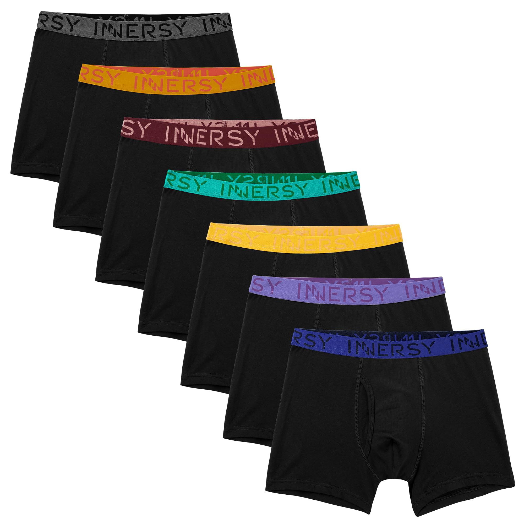 INNERSY Unterwäsche für Jungen Baumwolle Unterhosen Jungs Boxershorts mit Eingriff 7er Pack (128-140, 7 Buntes Schwarz)
