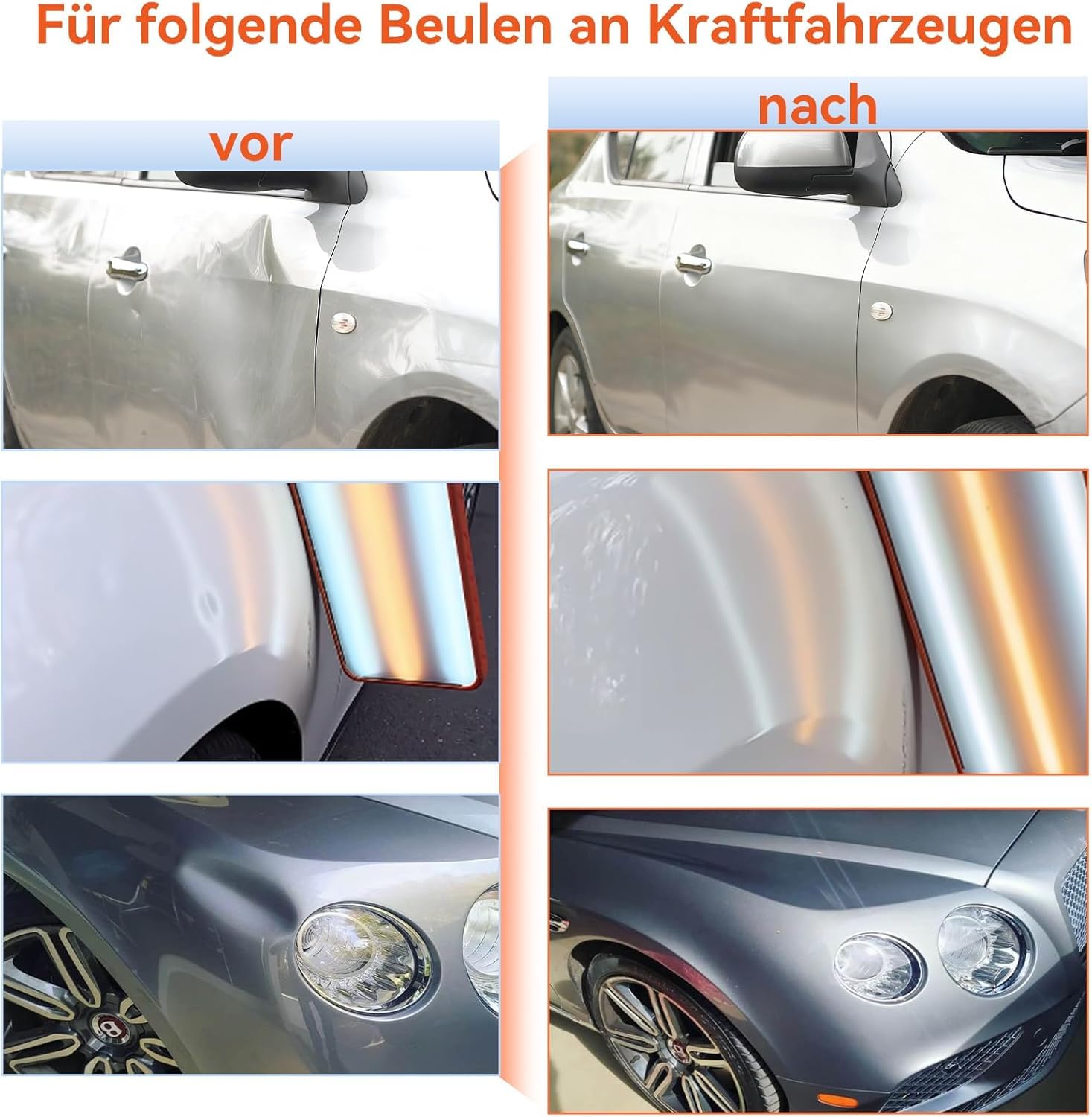 PDR TOOLS Auto Dellen Reparatur Set, Ausbeulwerkzeug Set mit Zugbrücke und Montagekissen, Karosserie Werkzeug für Hagelschaden und Beulenreparatur, Luftkissen und Gummihammer