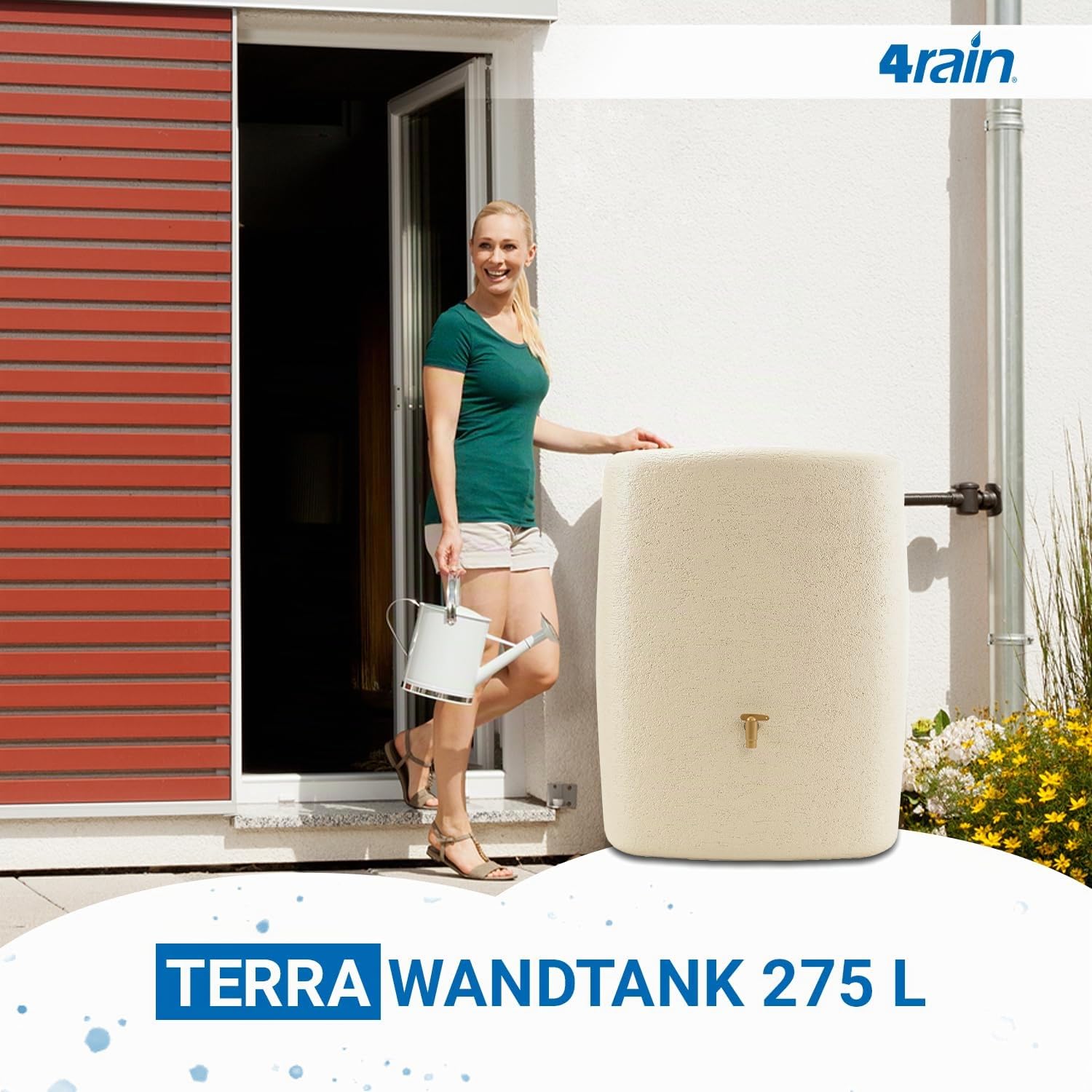 4rain Terra Regentonne 275 L Sandbeige Platzsparender Wandtank | für den Garten