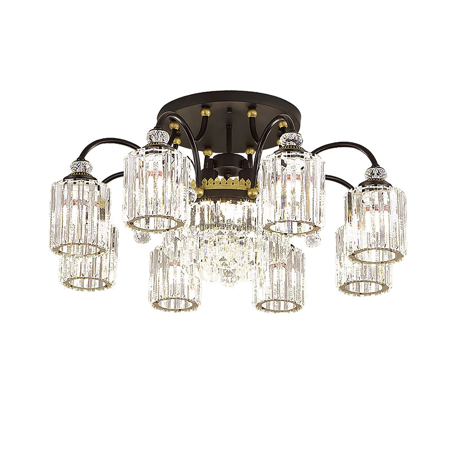 Lustre en cristal moderne plafonnier LED rond doré noir grand salon 76cm