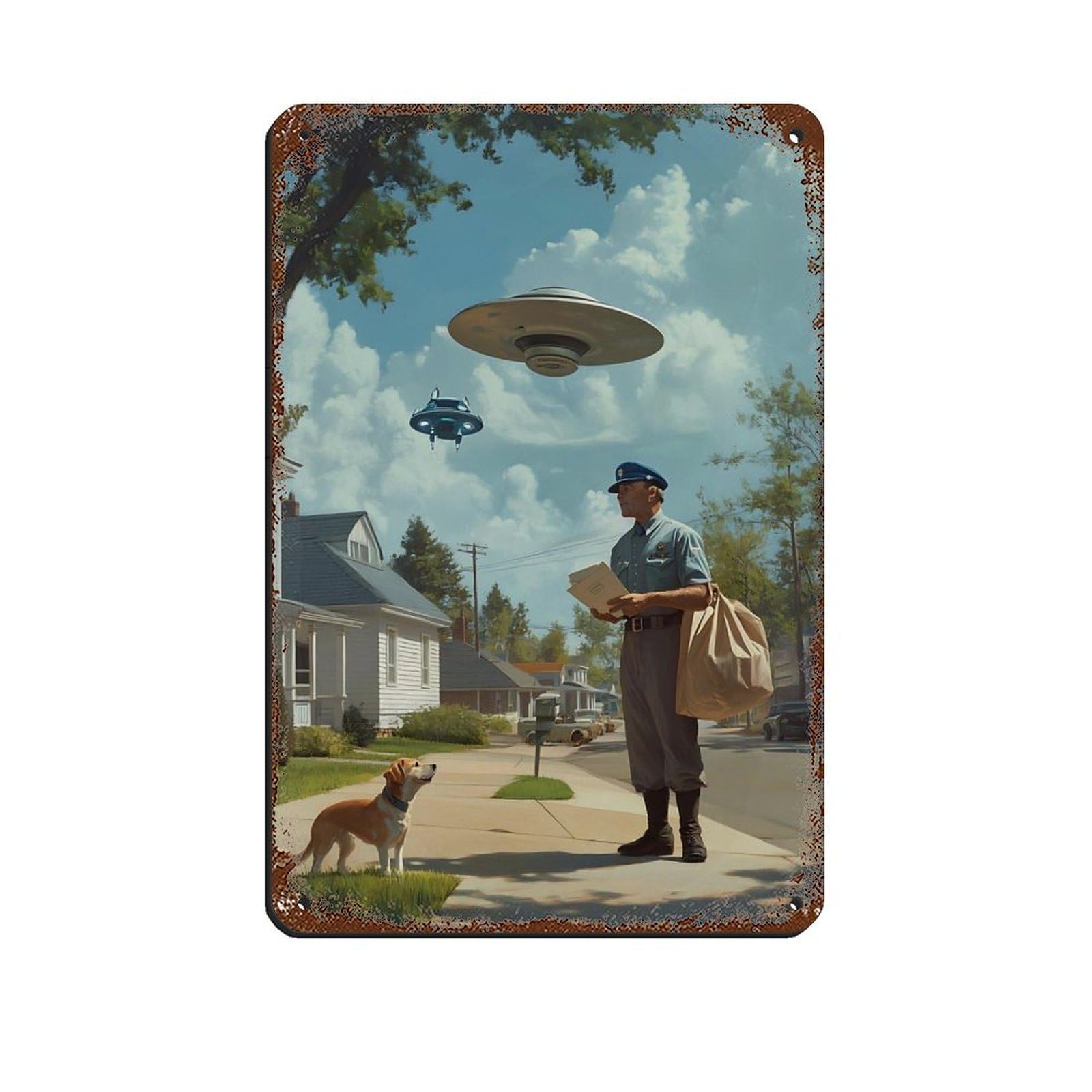 Vintage Inspired UFO Art, Retro Sci-Fi Retro Poster Metal Tin Sign Chic Art Retro Iron Painting Bar People Cave Cafe Family Garage Poster Wall Decoration 8x12inch(20x30cm)