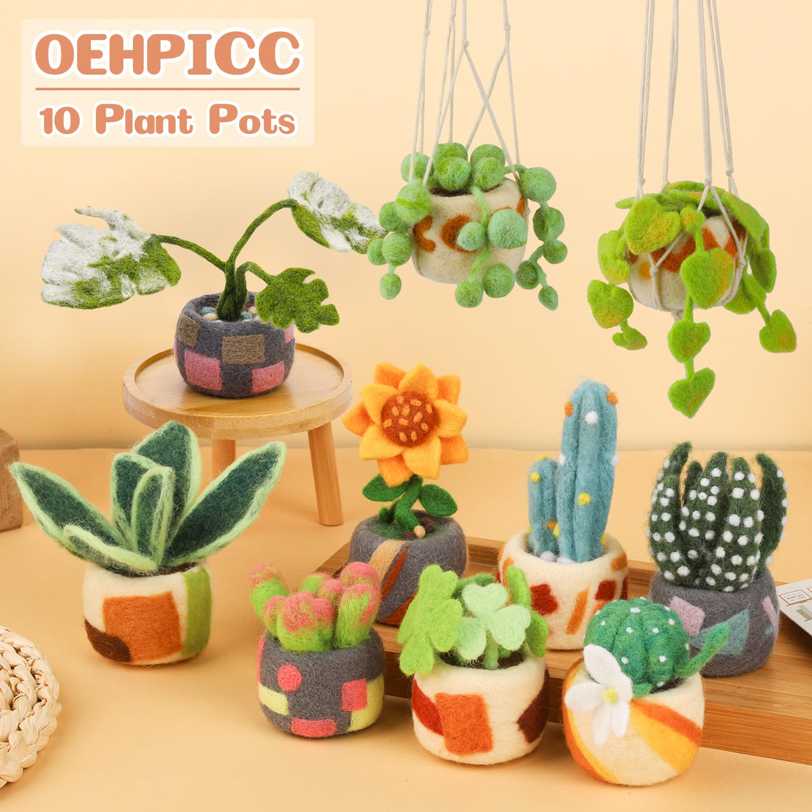 OEHPICC Kit de fieltro de aguja, paquete de 10 unidades, kit de inicio de fieltro con herramientas básicas de fieltro, instrucciones claras para principiantes y adultos, kit de manualidades para