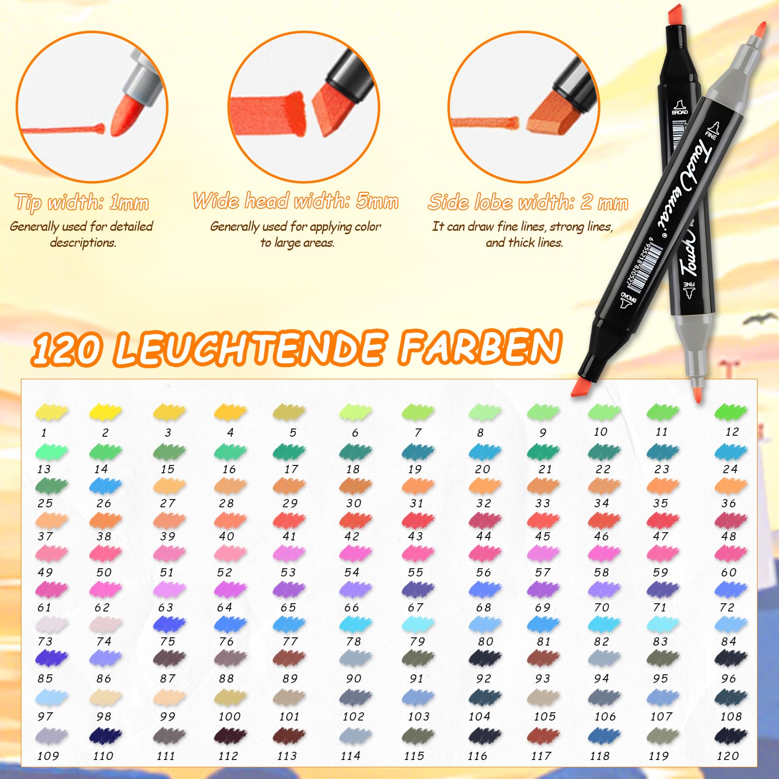 swihorab Lot de 120 marqueurs à alcool double face (120 couleurs)