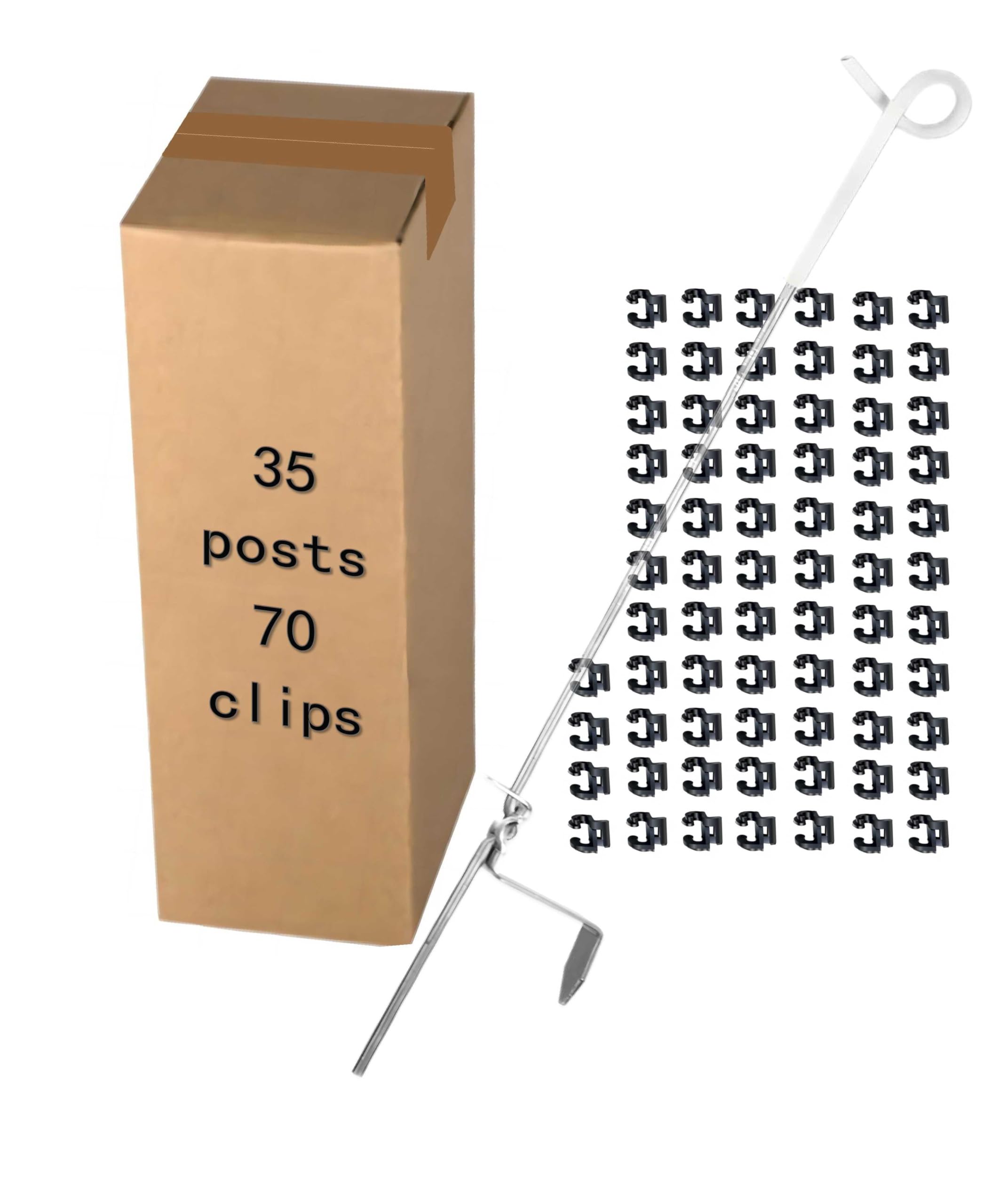 RiteFENCE PK35 Pigtail Step-in Posts for Electric Fences, Rod Diameter 0.32 inch (8mm) x 41inch Height with 70 Extra insulators That can Clip onto The