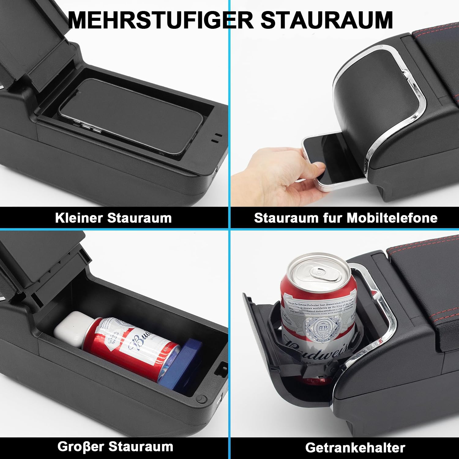 Doppelschicht Armlehne Box Für Mitsubishi Mirage Attraction Space Star 2014-2023 Mittelkonsole Aufbewahrungsbox mit Cup Halter Armlehne Zubehör Schwarz