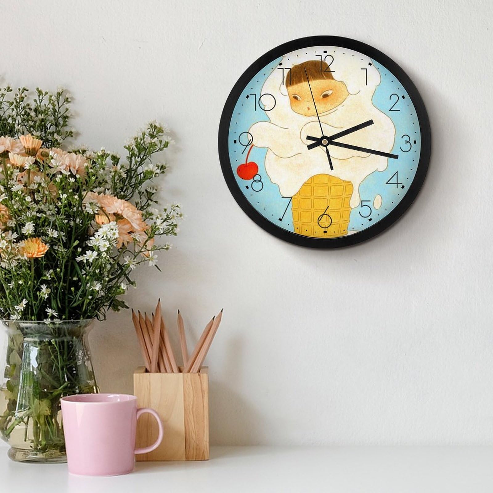 Amazon.co.jp: なら よしとも 奈良美智 掛け時計 電波時計 夜間秒針