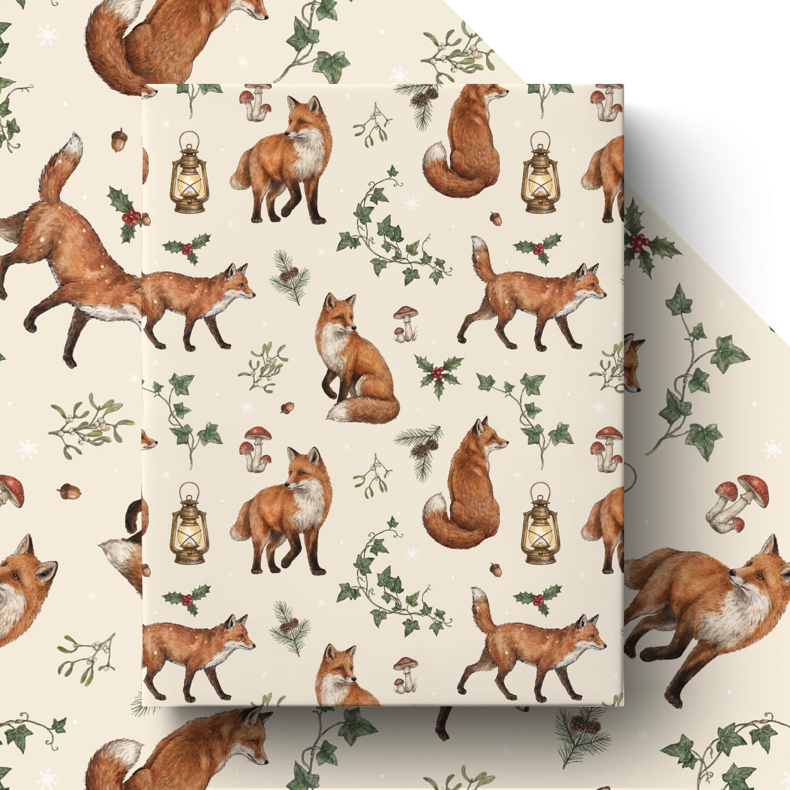 GleeWrap Woodland Fox Wrapping Paper, Watercolor Animals Gift Wrap