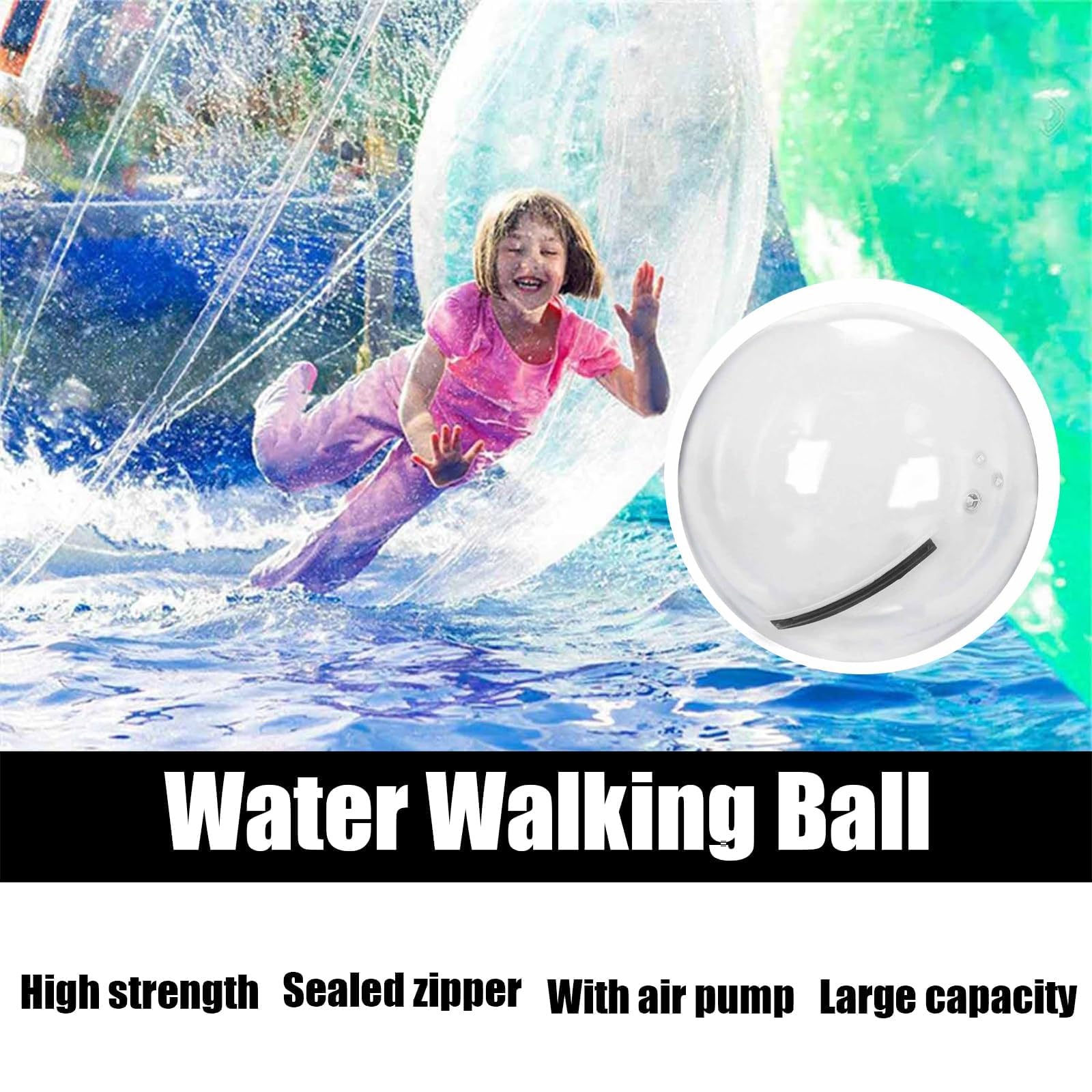 Bola Inflable para Caminar sobre el Agua, Bola Inflable para Hámster Humano con Bomba de Aire, Cremalleras Impermeables y Sellos Reforzados, Bola Zorb Transparente para Actividades en la Piscina y El