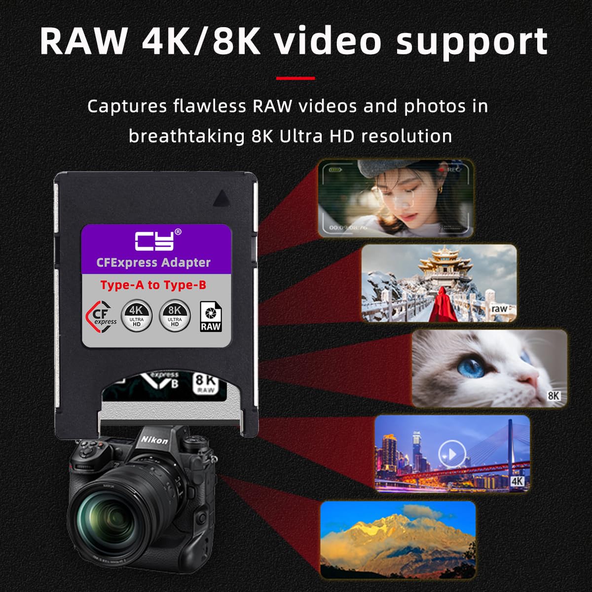 CY Kit de tarjeta de memoria CFexpress, adaptador CFE tipo A a tipo B, CFA a CFB, Compatible con cámara, expansión PCIe RAW 8K