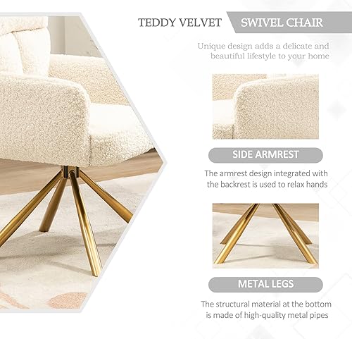 Miniatura 5 de Silla de escritorio sin ruedas giratoria de 180, silla de tocador de maquillaje con patas doradas, sillas ergonómicas cruzadas para dormitorio, sala