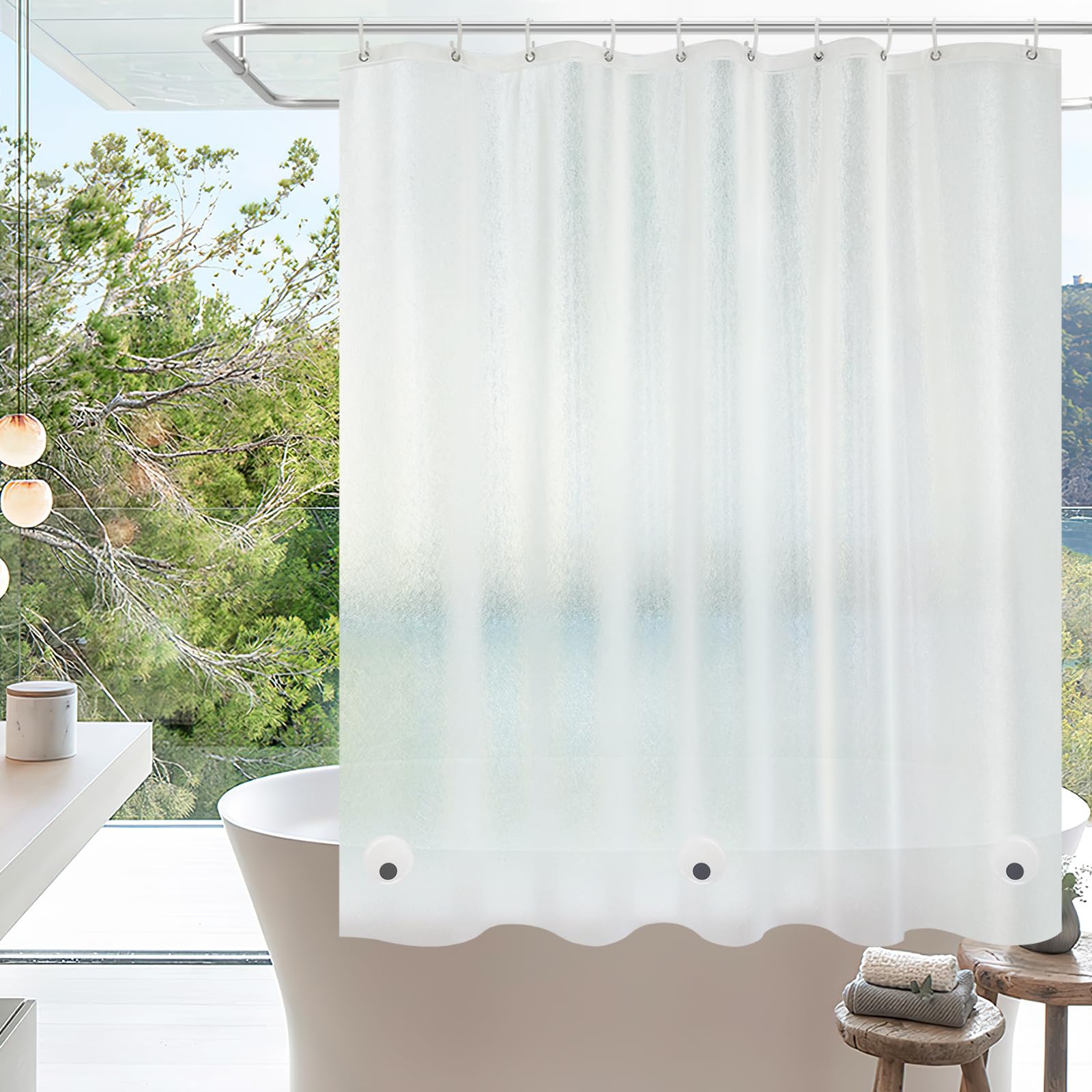 Seenus 60 x 60 inch Small EVA Frosted Shower Curtain Liner, Bpa-Free Shower Curtain Short with 3 Extra-Large Magnets, Waterproof Vinyl Bathroom Window Curtain Translucent for Privacy