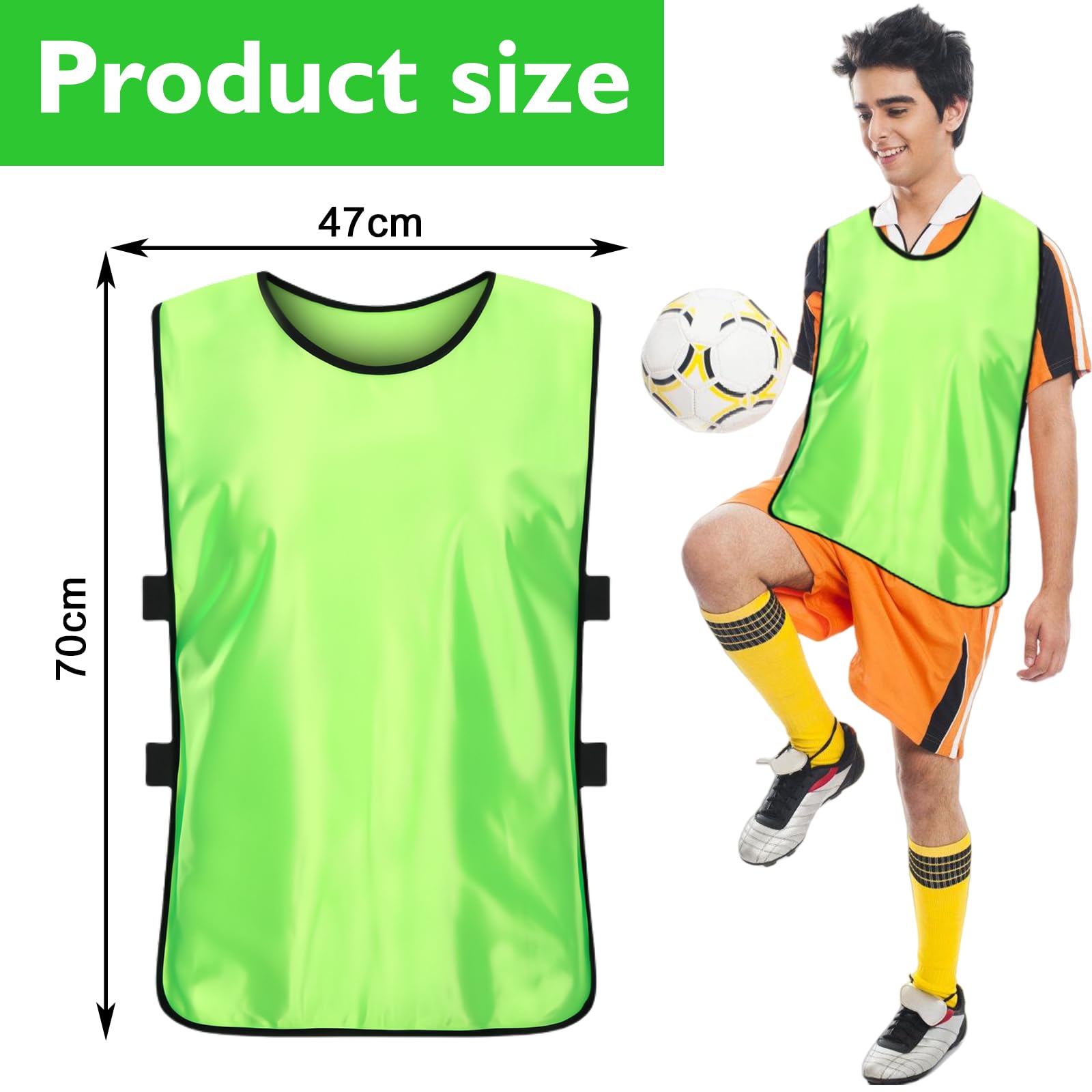 GOMETY Lot de 12 bodys de football, pour adultes/enfants 70 x 47 cm, gilets pour football, basketball, hockey – Maillot de sport unisexe avec réglage de la hauteur 175 à 200 cm | Accessoires