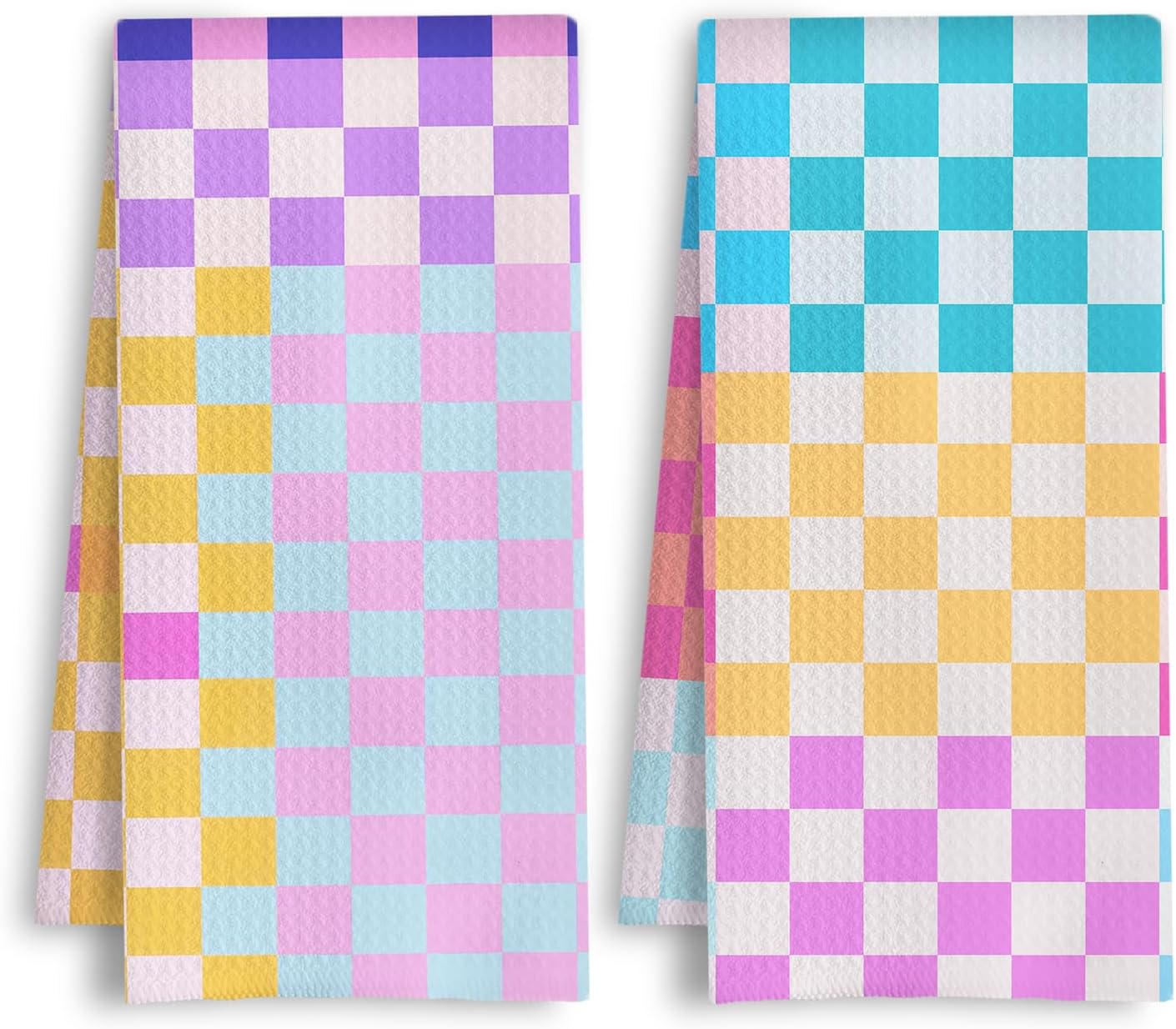 Trendy Checkered Kitchen Towels, Modern Abstract Checkered Dish Tea Towels, Preppy Colorful Plaid Checkerboard Decorative Hand Towel for Bathroom Kitchen, 16x24 Inch Set of 2