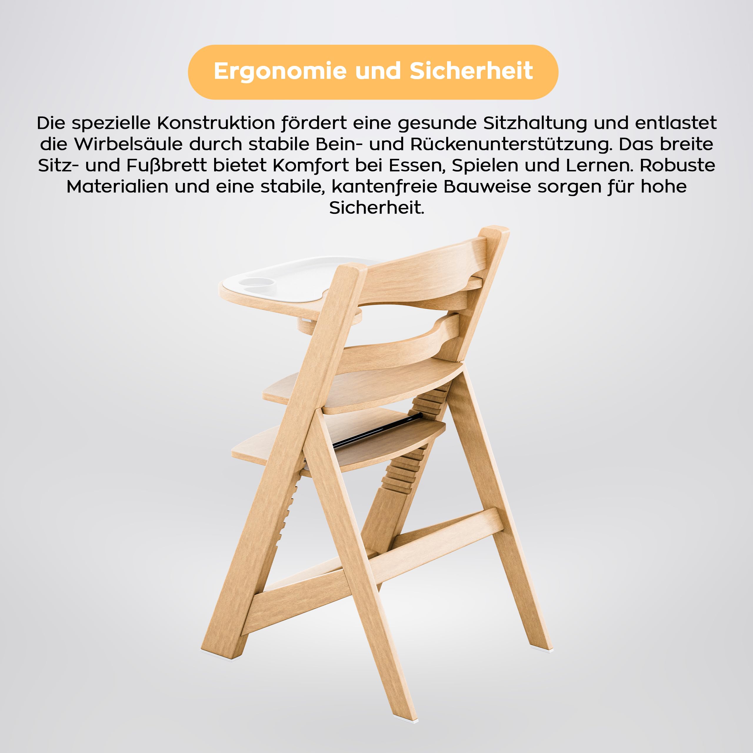 Tulano Morsel 40 Kinderhochstuhl Holz – Mitwachsender Hochstuhl Baby 4in1 – Hochstuhl mit Tisch – 11-fach Verstellbar – Für Kinder ab 6 Monate bis 12 Jahre – Belastbar bis 40 kg – Eiche Natur