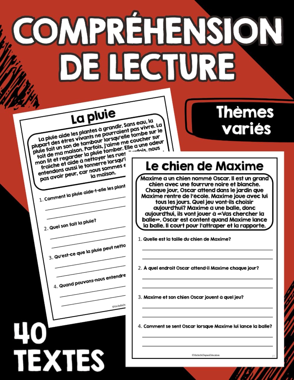Compréhension de lecture Thèmes variés 40 textes (French Edition)