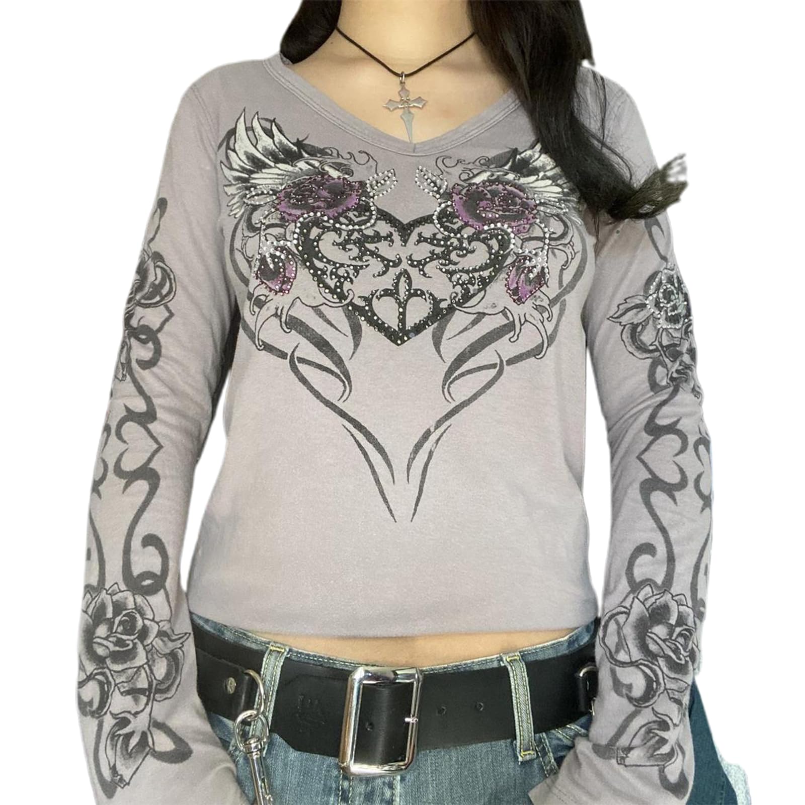 Tシャツ・カットソー [EMIS] 25HS HEART RHINESTONE T-SHIRT HEART RHINESTONE T-SHIRT-BLACK - EMIS