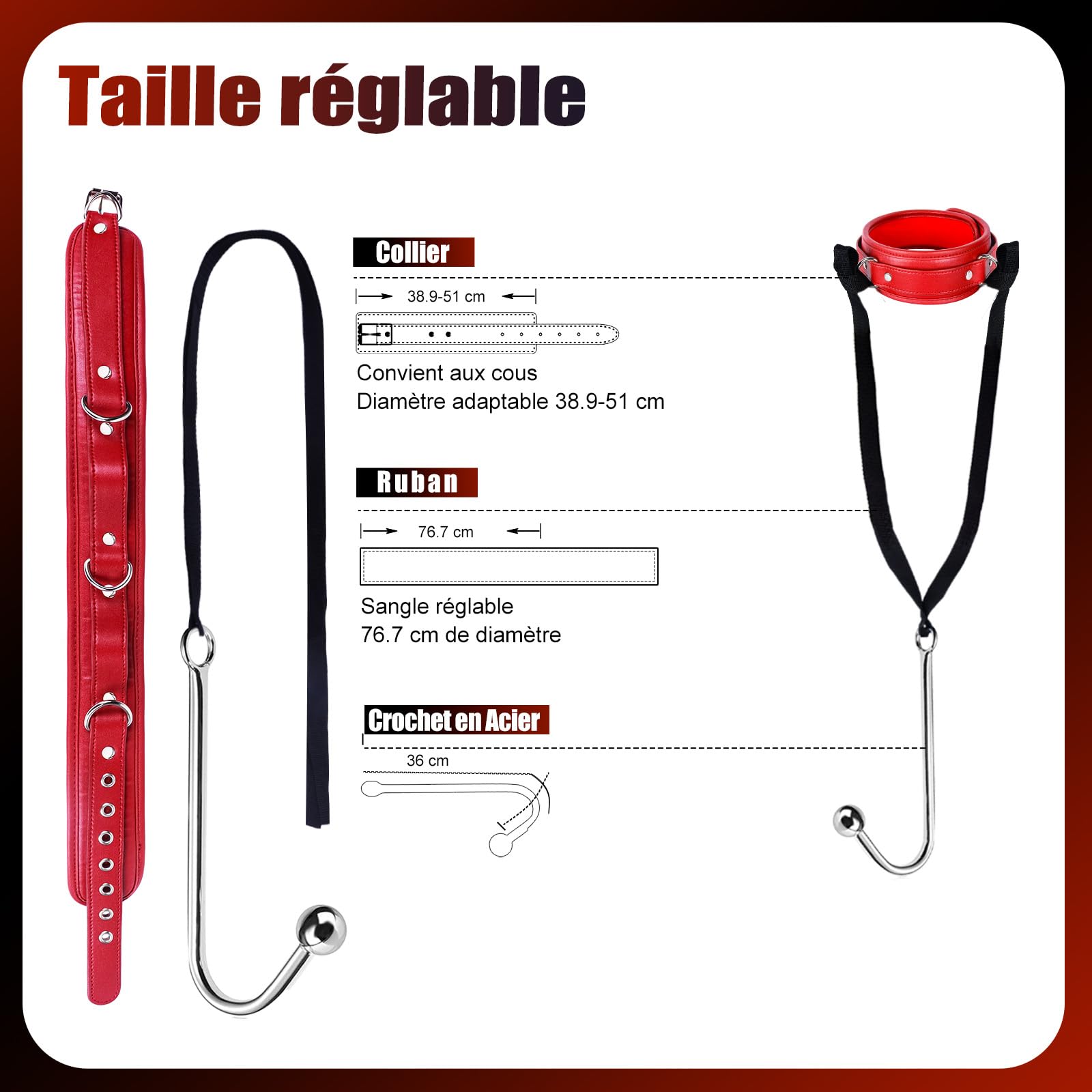 Sex Toýs Couple Femme BDSM Kits de Bondage avec Métal Crochet Anal, Sexy Érotique Collier Plug Anal Sex toys, Accessoires Hard SM - Jouets Sexuels Extrême Fétiche Esclave pour Couple